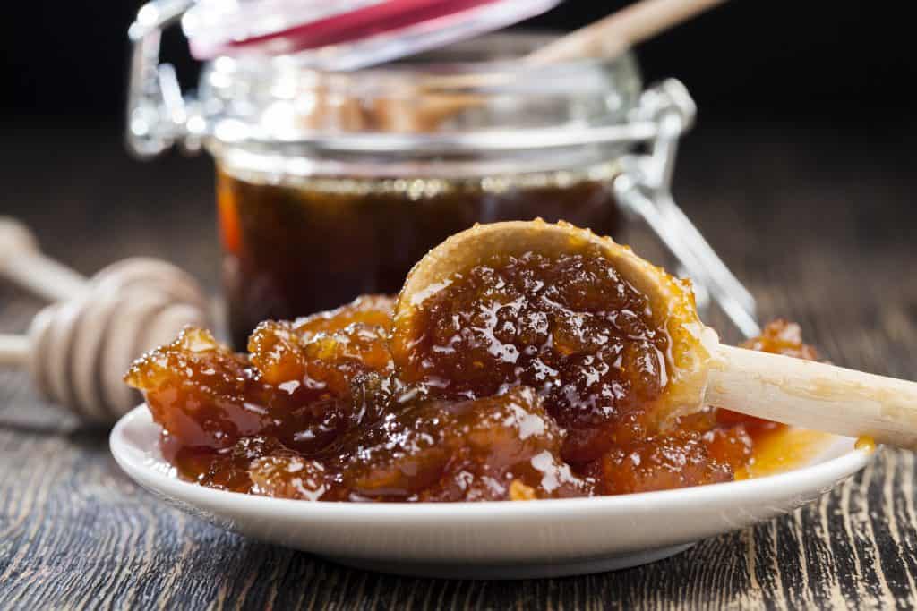 Crystallized honey in a spoon