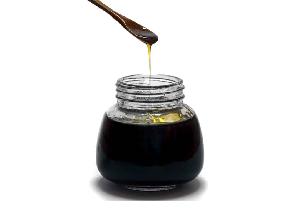 dark honey in jar